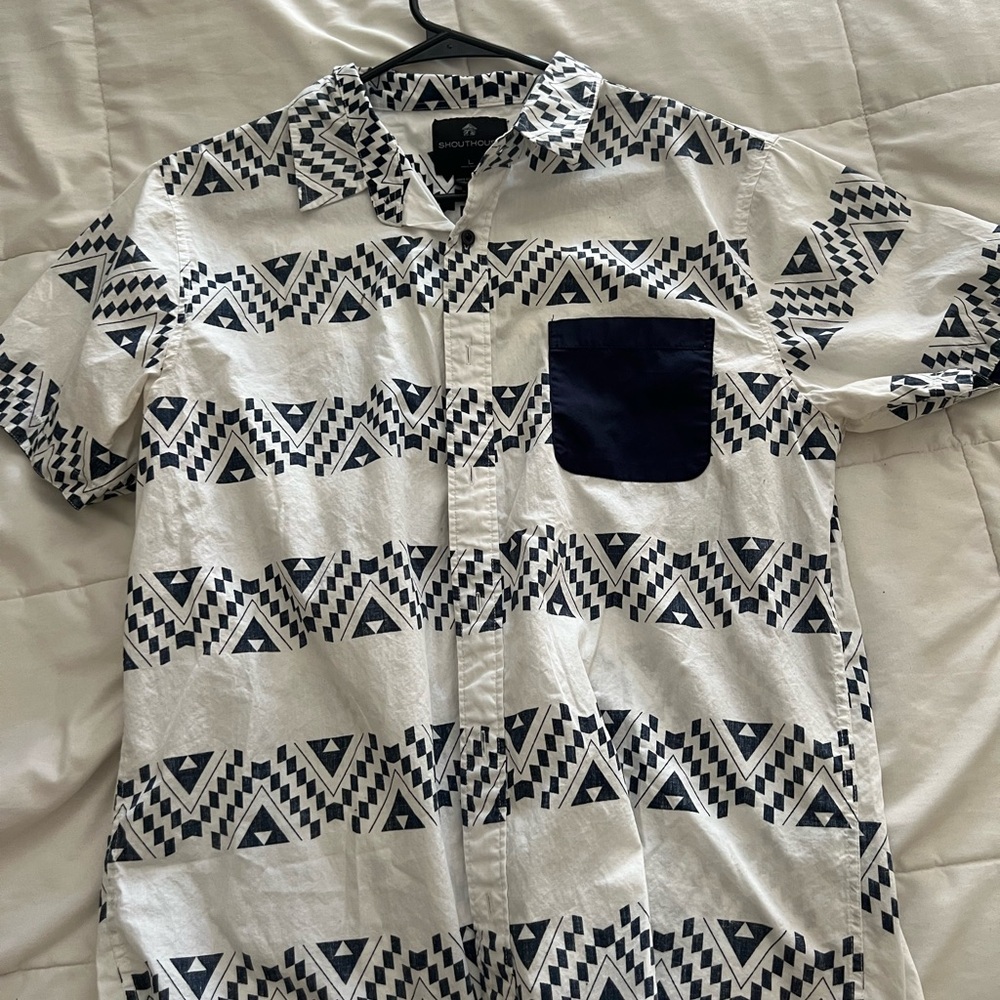 Navy and White Geometric Men's Casual Shirt